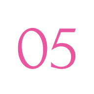 Pink number 05 on a white background, representing the number five icon